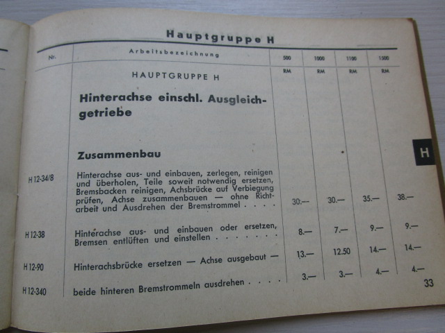 "Arbeitspreise ohne Material" NSU - Fiat 500, 1000, 1100, 1500 ( aus dem Jahr 1939 )