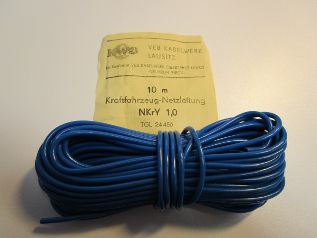 original DDR Kraftfahrzeug-Netzleitung NKrY 1,0, 10 m, blau