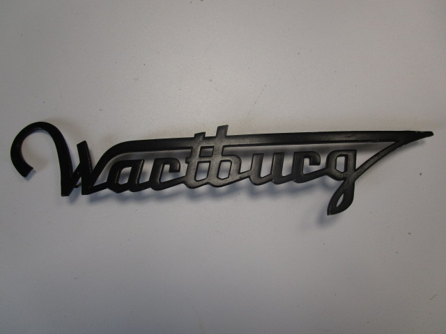 Schriftzug "Wartburg", alte Ausführung , 240 mm, metall, schwarz lackiert