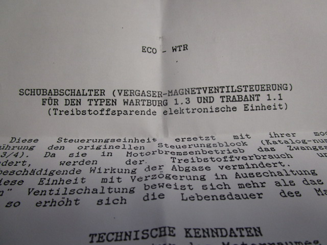 Steuerteil für Schubabschaltung 8692.3/4 Trabant 1.1/ Wartburg 1.3