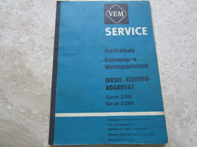 Bedienungs- und Wartungsanleitung Diesel-Elektro-Aggregat 2351, 2386