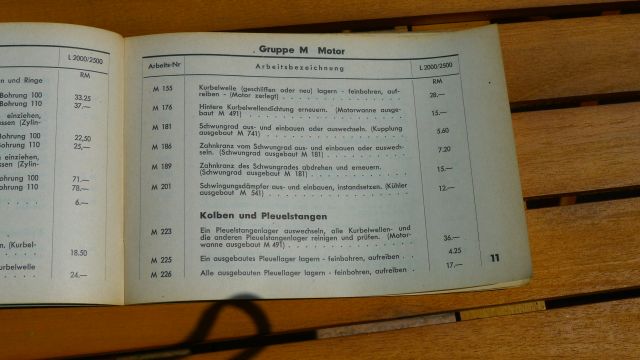 "Arbeitspreise ohne Material MERCEDES-BENZ", Typ L2000/2500, von 1940