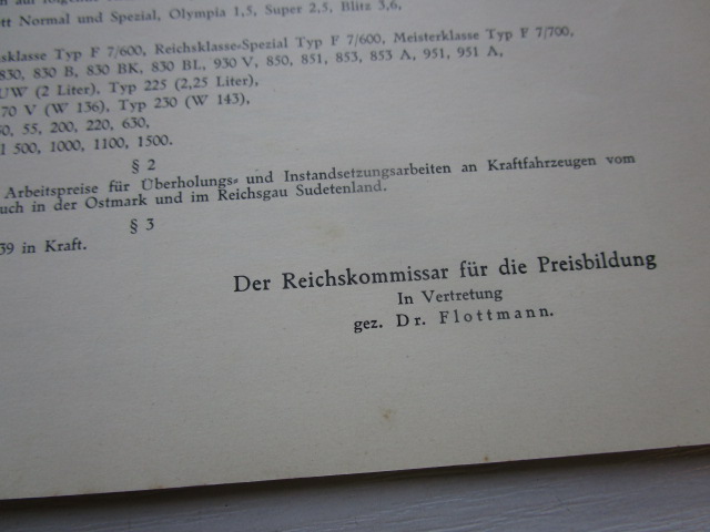 "Arbeitspreise ohne Material" Mercedes Benz, Typ 170 V ( aus dem Jahr 1939 )