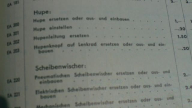 "Arbeitspreise ohne Material" Opel (aus dem Jahr 1938)