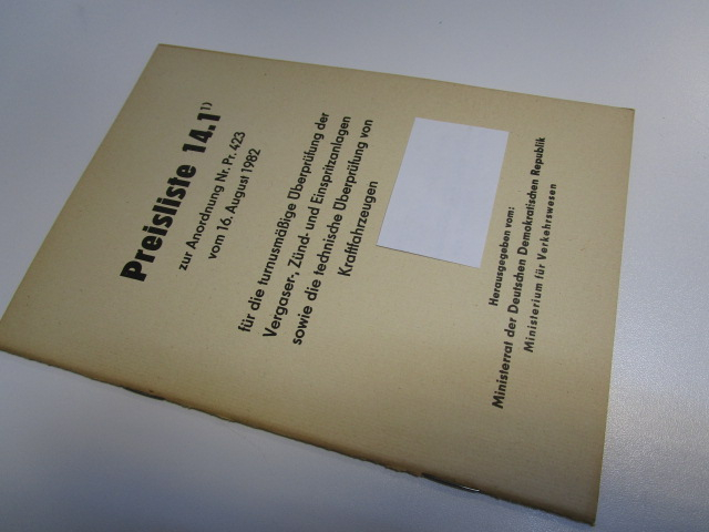 "Preisliste 14.1" für turnusmäßige Überprüfung.......