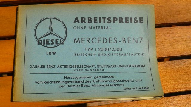 "Arbeitspreise ohne Material MERCEDES-BENZ", Typ L2000/2500, von 1940