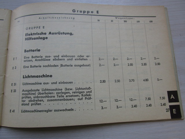"Arbeitspreise ohne Material " STEYR ( aus dem Jahr 1939 )